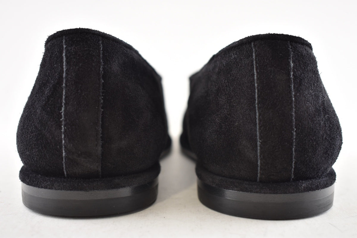 Chanel 25B Black Suede Shearling Fur Mary Jane Moccasin Ballet Loafer Flat 38