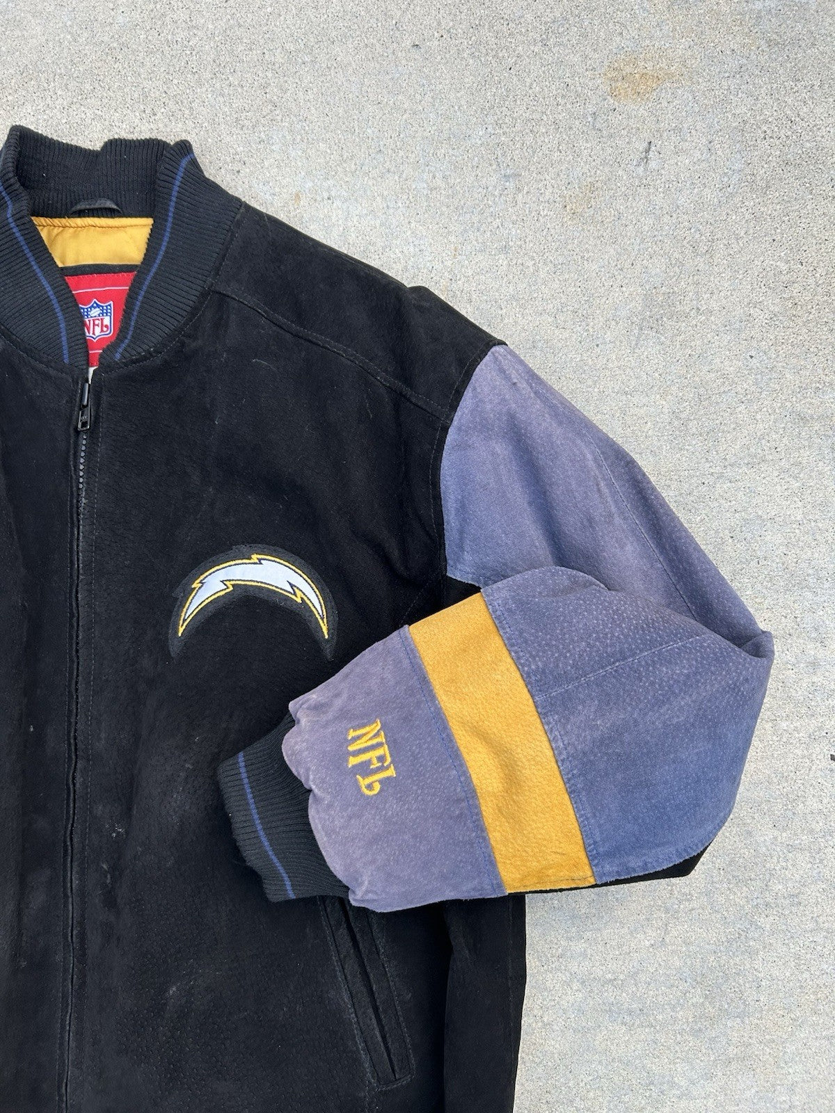 G-III Vintage NFL Chargers Suede Leather Varsity Jacket Black Gray XL