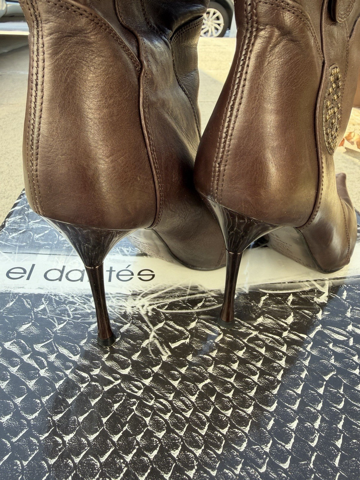 El Dantes Brown Leather Knee High Stiletto Boots Size 6