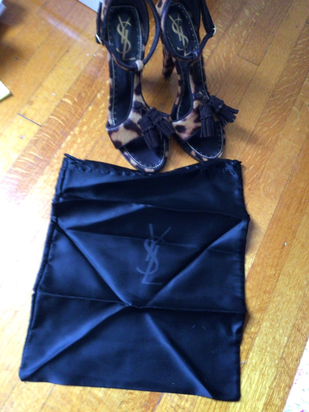 Yves Saint Laurent Rive Gauche Ponyhair T-Strap Sandals