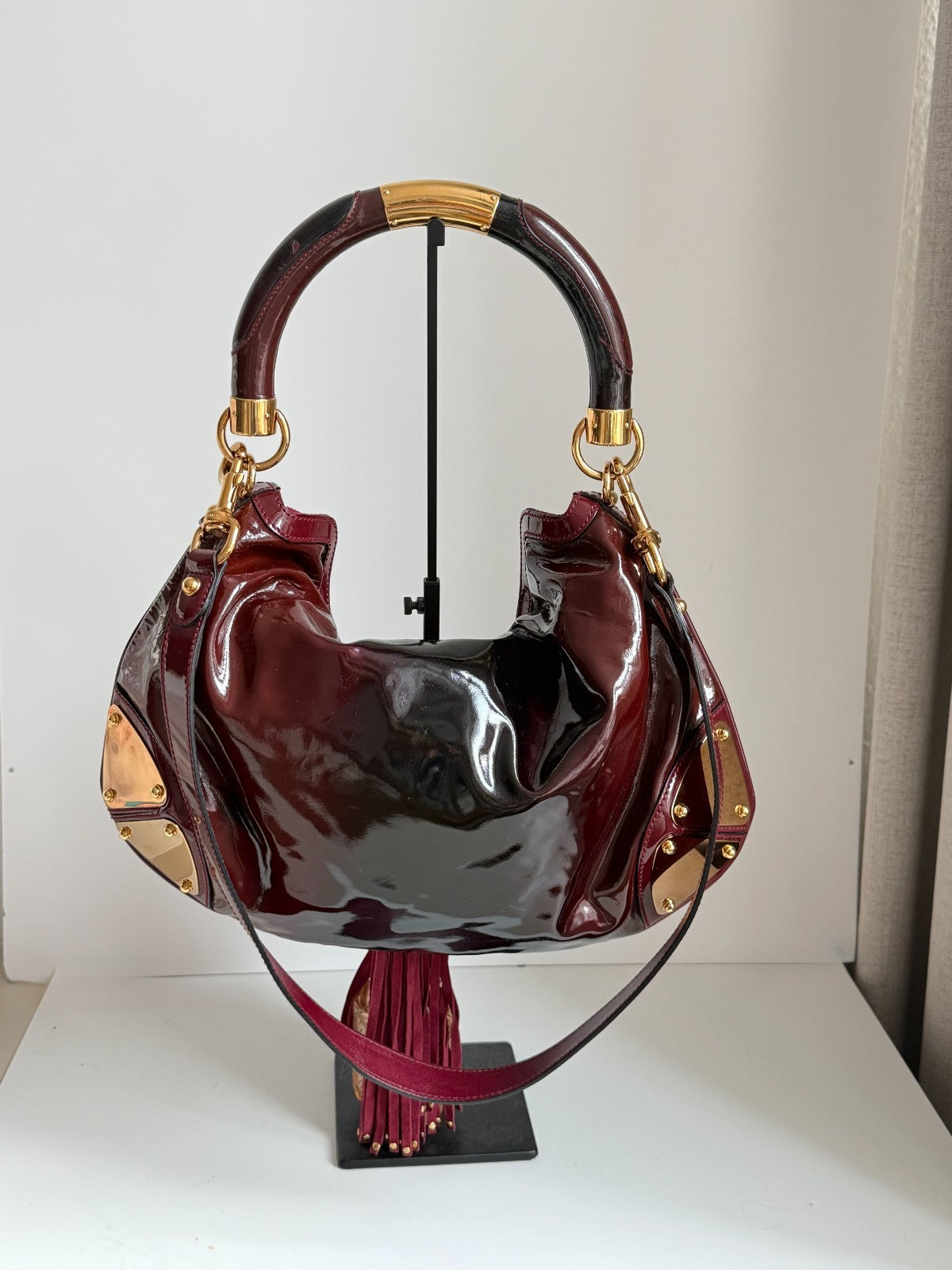 Gucci Indy Dark Red Patent Leather Hobo Bag