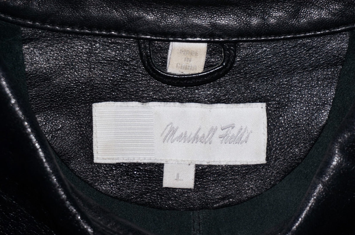 90's Vintage MARSHALL FIELD'S Black Leather Button Up Shirt LARGE *RUNS SMALL