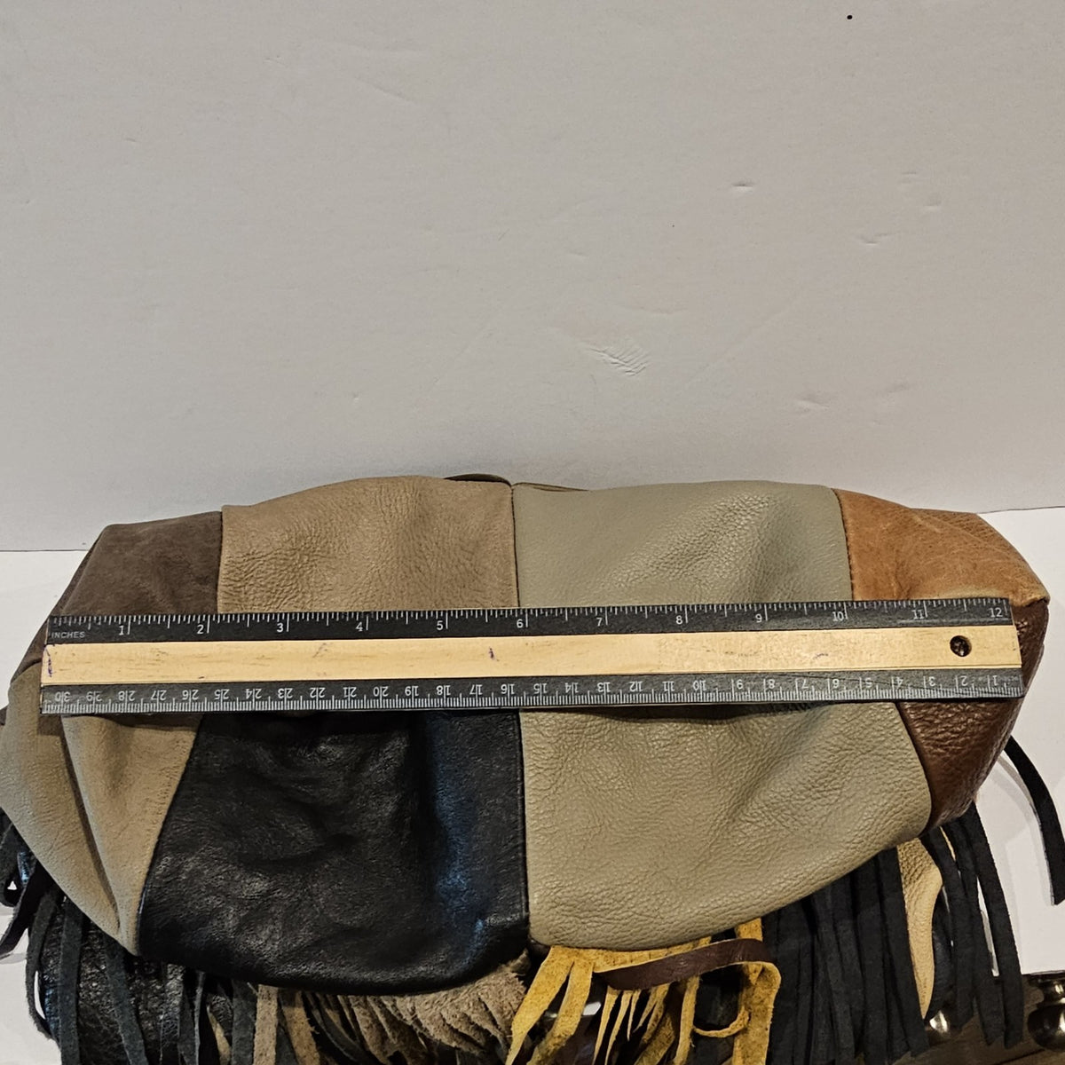 Vintage Leather Patchwork Fringe Hobo Bag