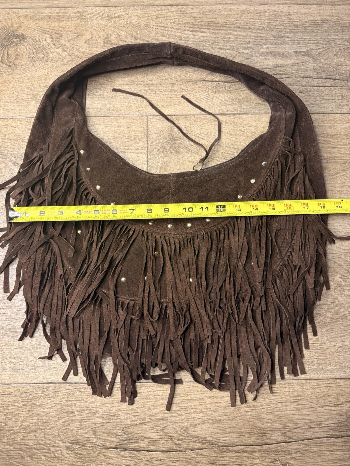 Bulga Hobo Fringe Studded Brown Leather Bag