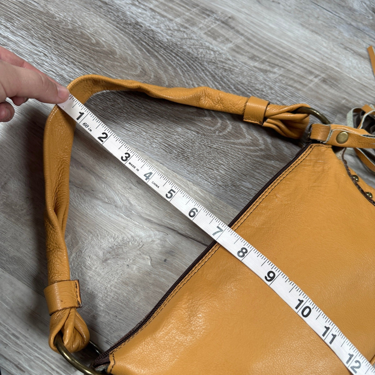 Vintage Leather Tan Studded Tassel Shoulder Bag