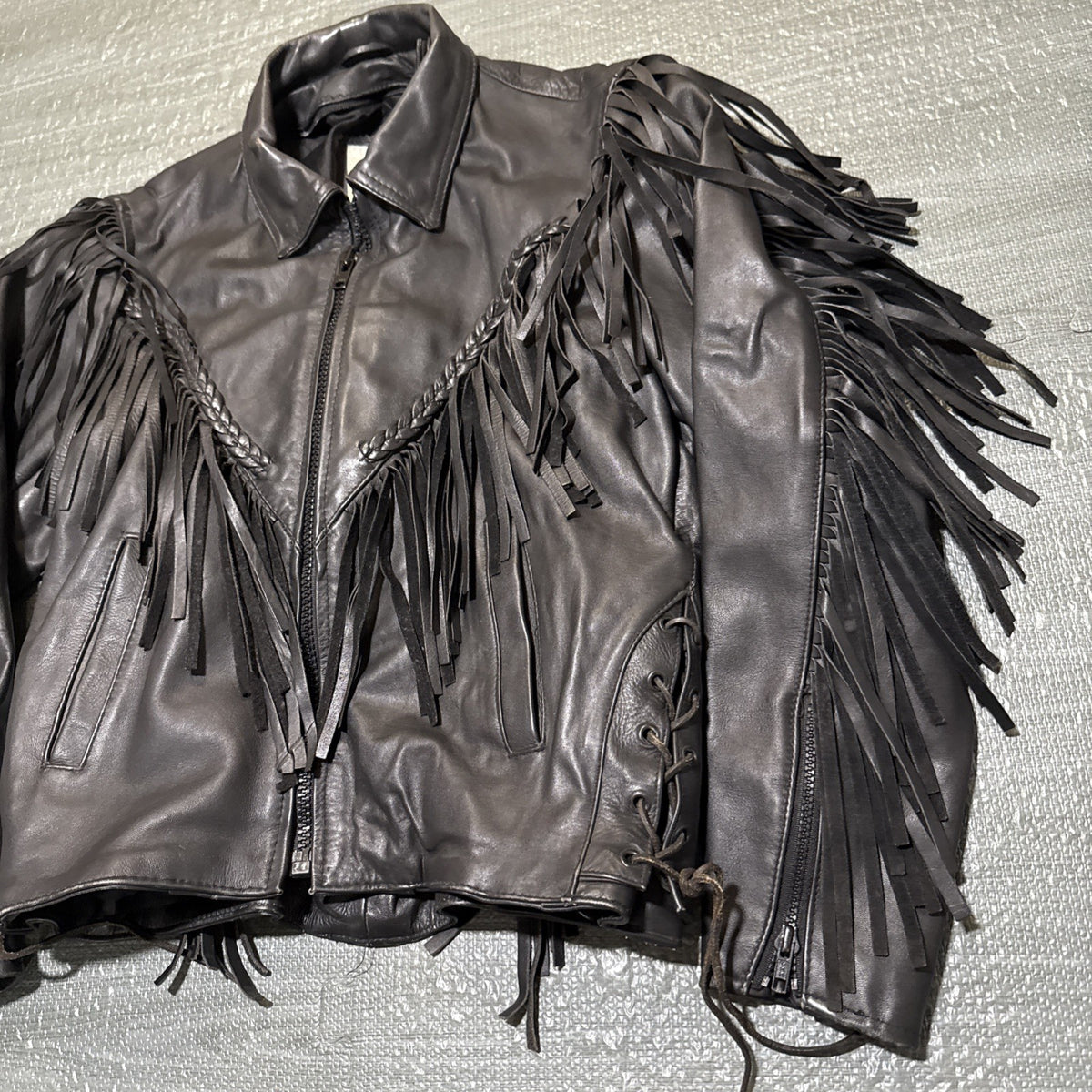 Vintage Route 66 Jacket Leather Fringe Front Zip Black Womens 12 Biker Rodeo