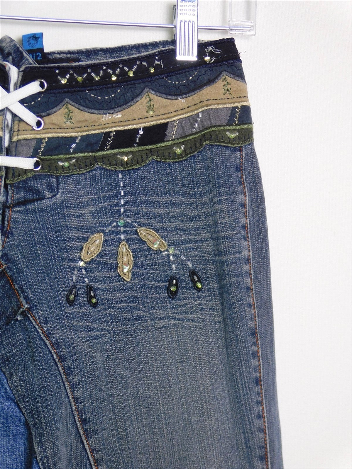 Dollhouse Patchwork Beaded Jeans Maxi Skirt Size 1/2