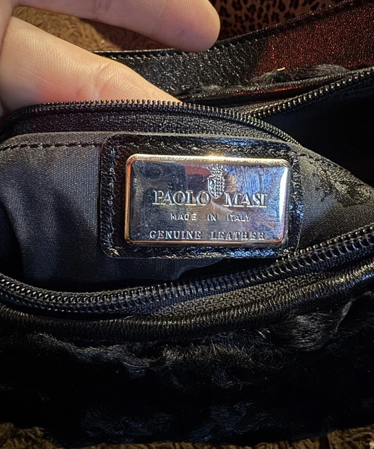 Paolo Masi Black Lamb Shearling and Leather Micro Shoulder Bag