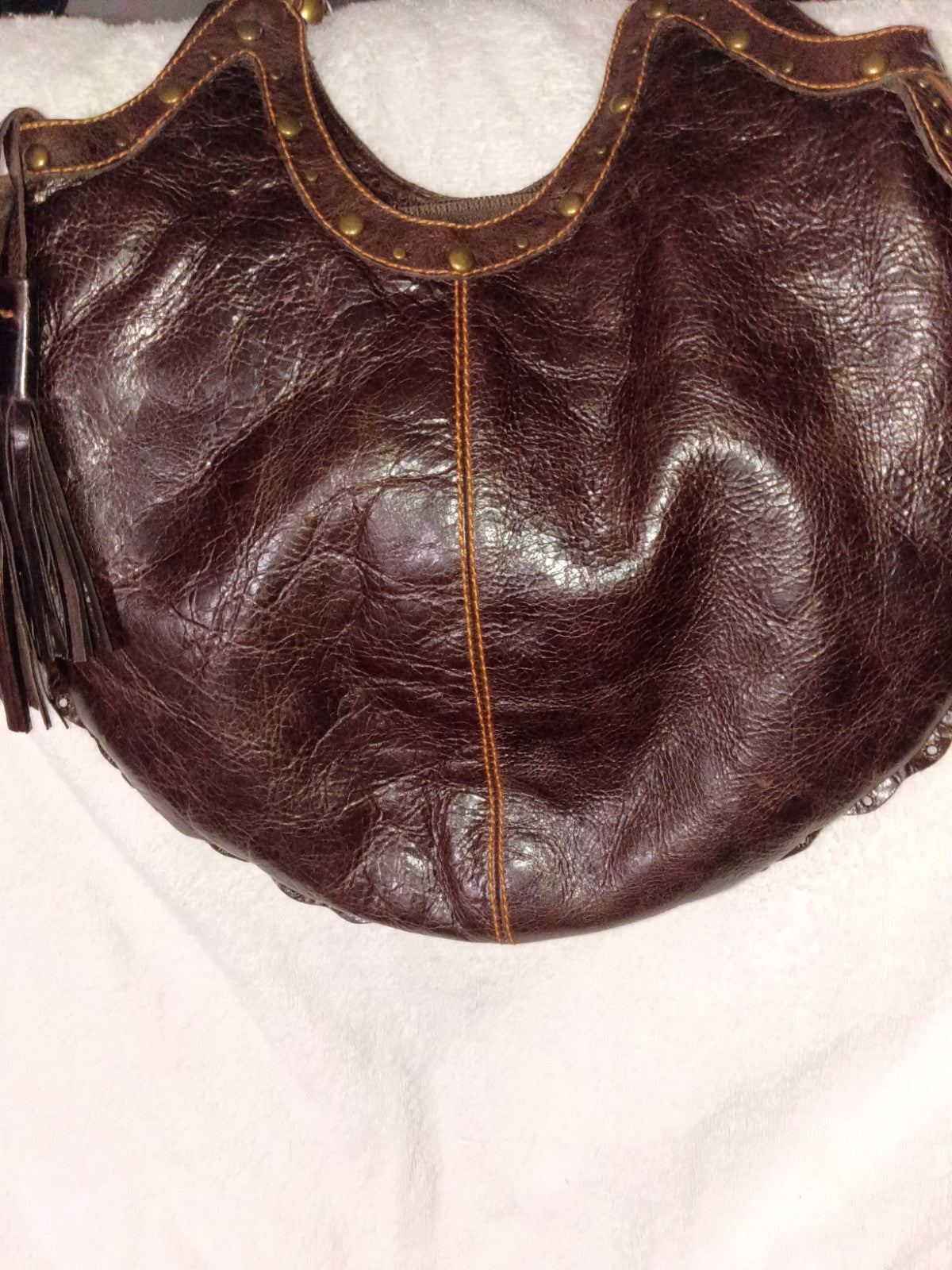 Mikala Patchwork Studded Leather Handbag