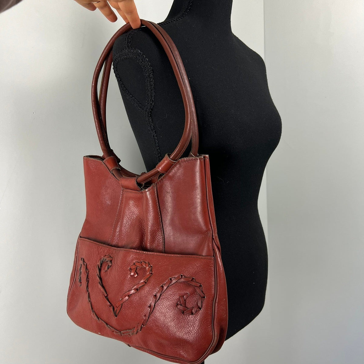 Vintage Brown Leather Whipstitch Shoulder Bag 1970s