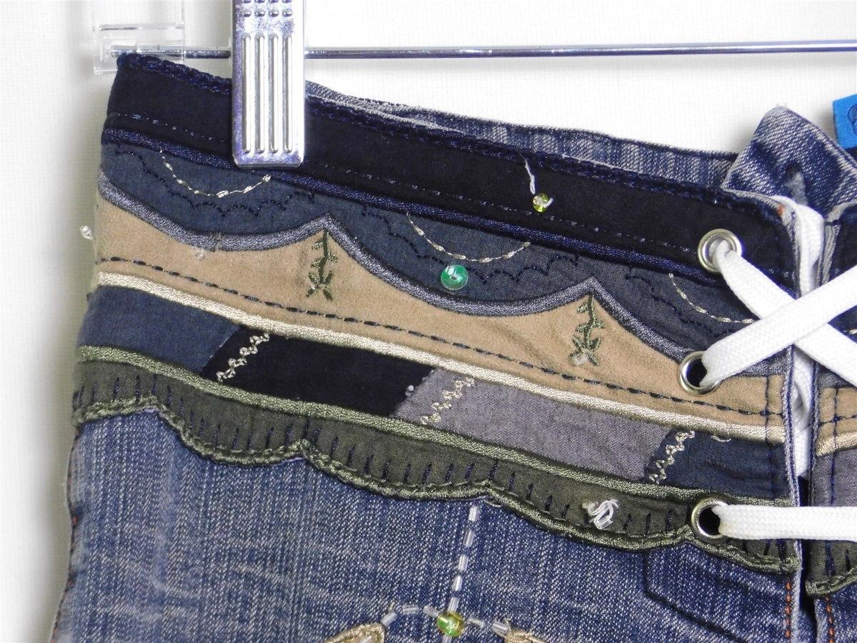 Dollhouse Patchwork Beaded Jeans Maxi Skirt Size 1/2