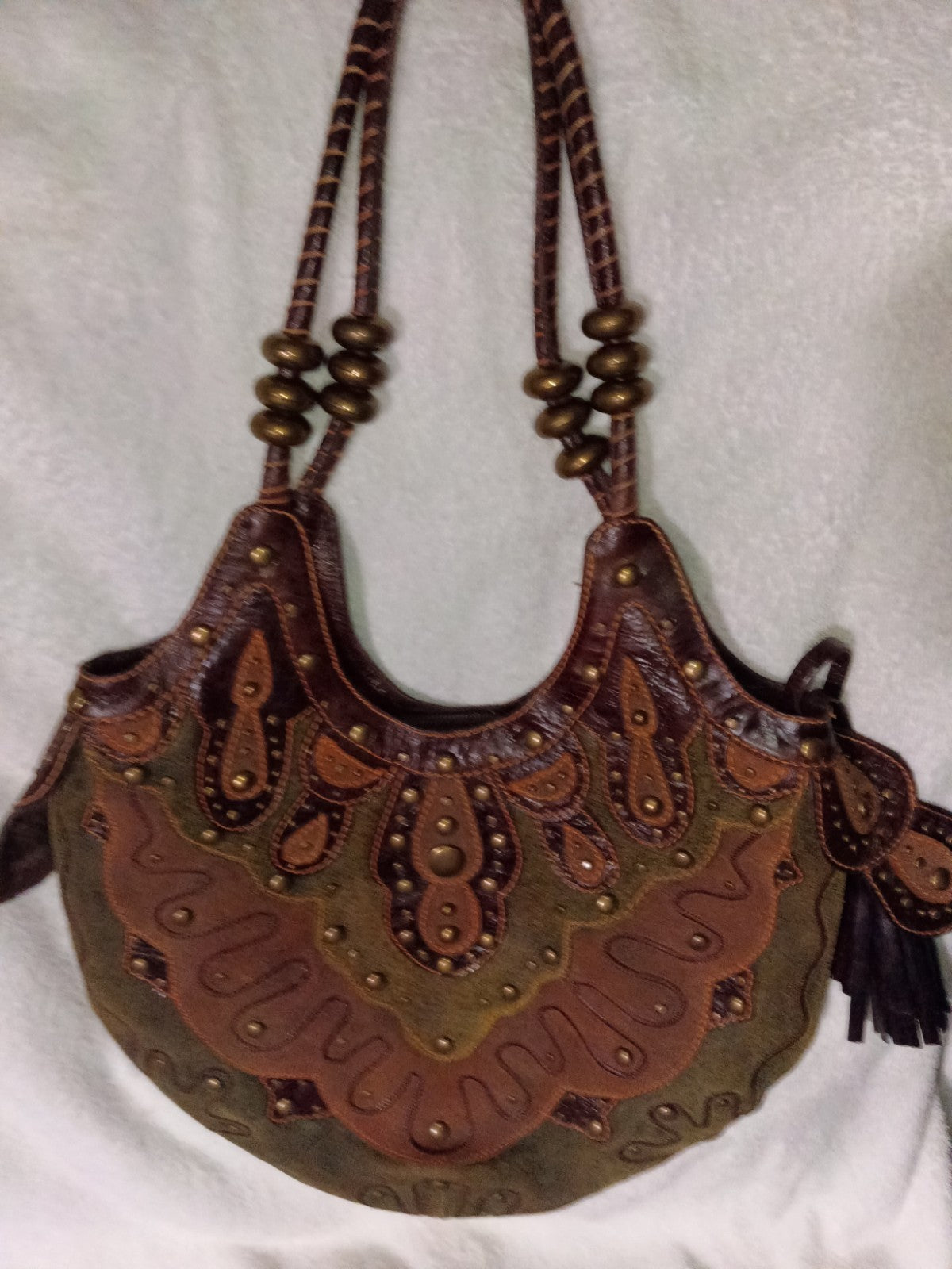 Mikala Patchwork Studded Leather Handbag