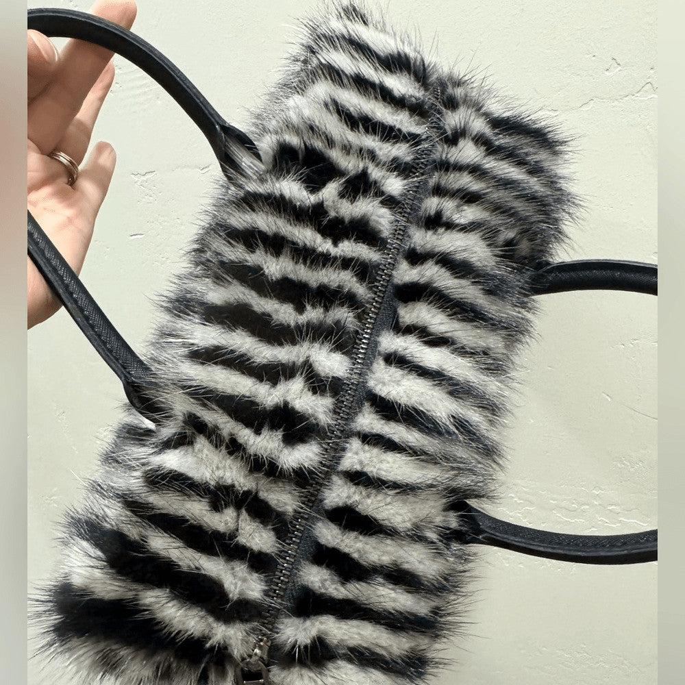 Genuine Mink Fur Pillow Bag with Top Handles and Crossbody Strap