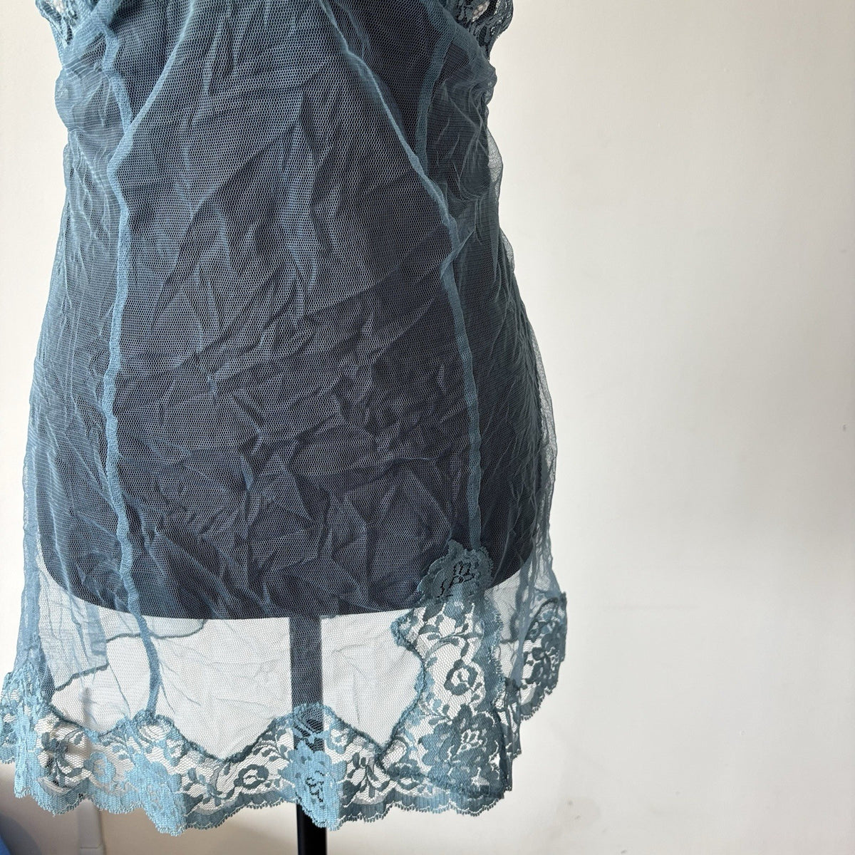 Vintage Victoria’s Secret Blue Babydoll Dress Sheer Size M Sequin Lace Romantic Y2K