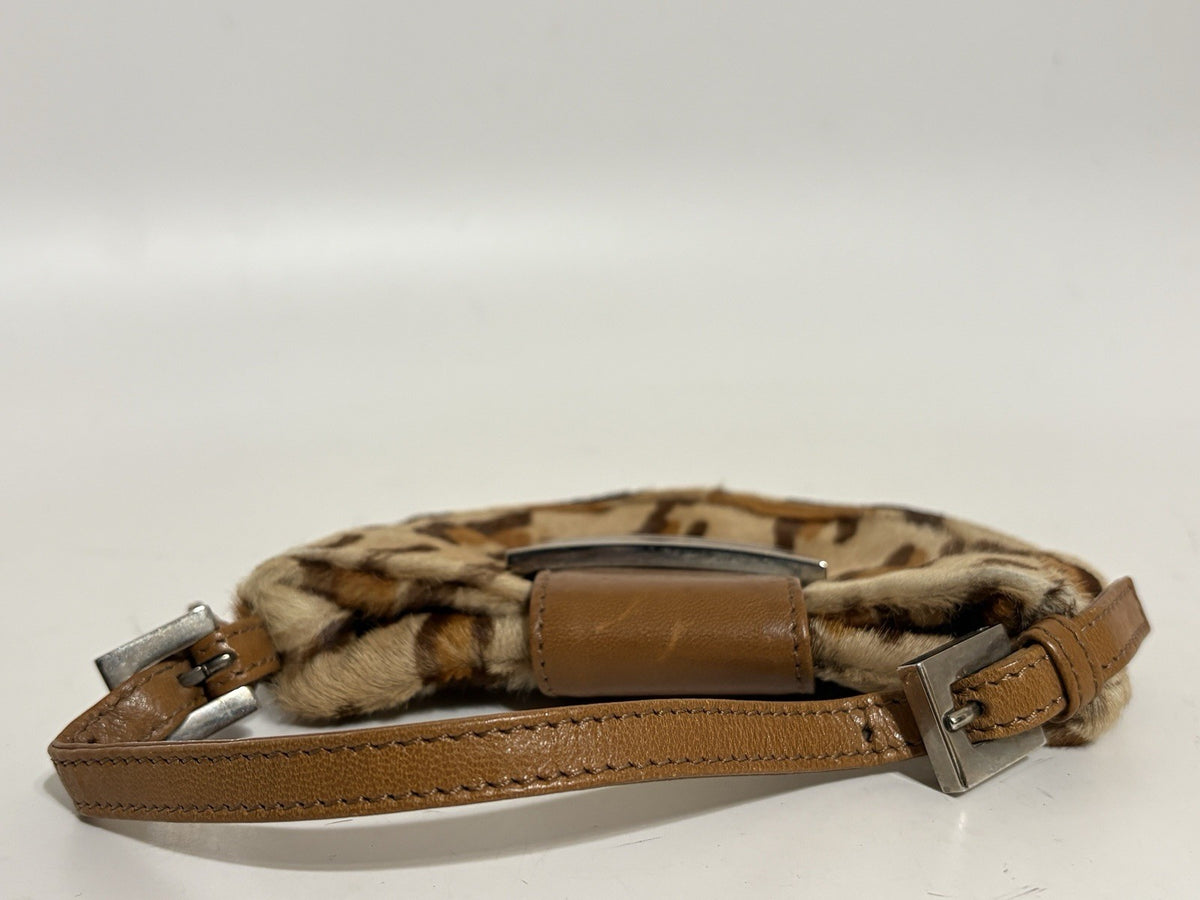 Vtg Fendi Leopard Print Pony Hair Croissant Bag