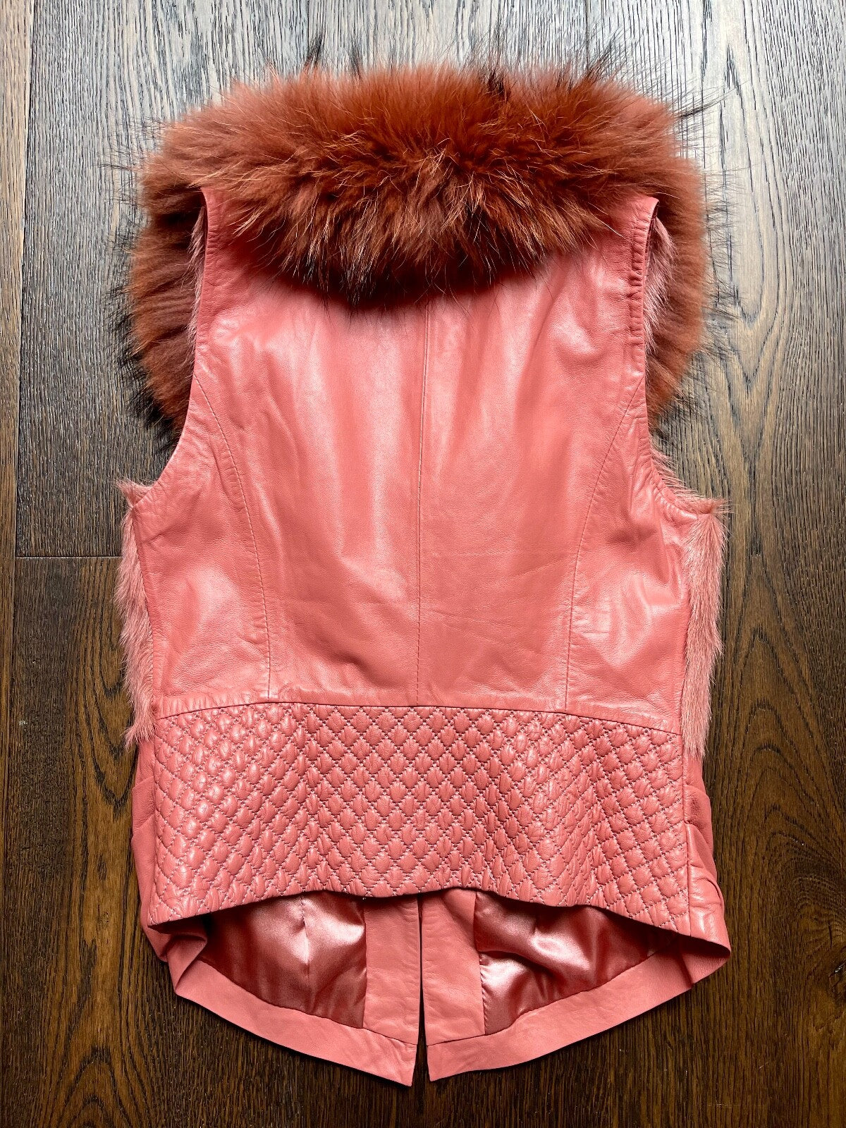 Genuine Leather Vest with Fox Fur Pink XS