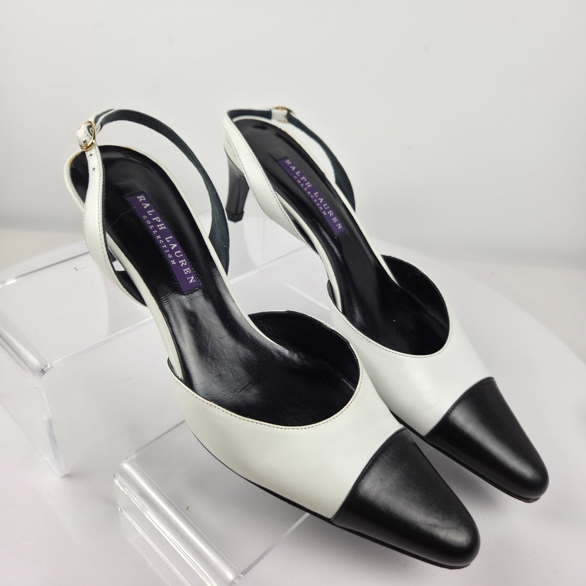 Ralph Lauren Collection Y2K Black and White Cap Toe Slingback Pumps Size 5.5B