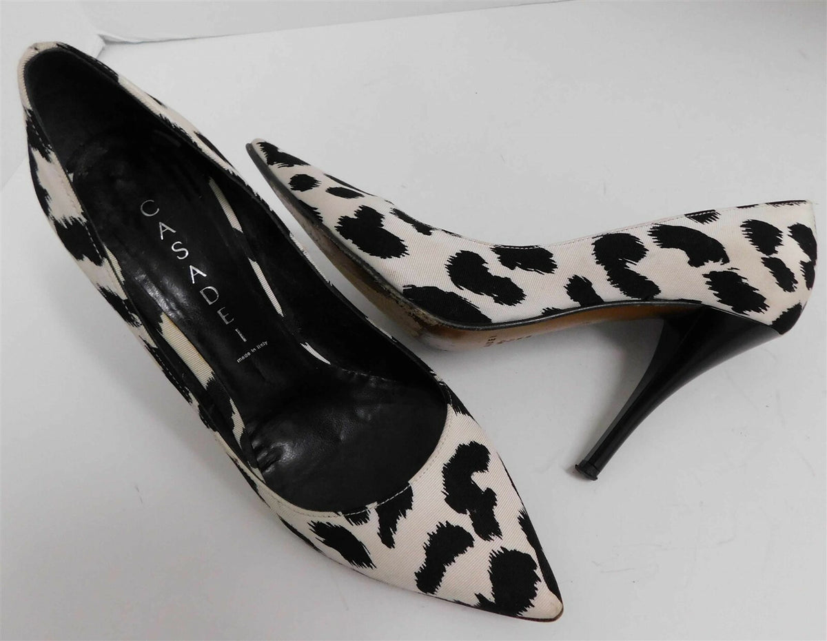 Vintage Casadei Black and White Animal Print Canvas Pumps