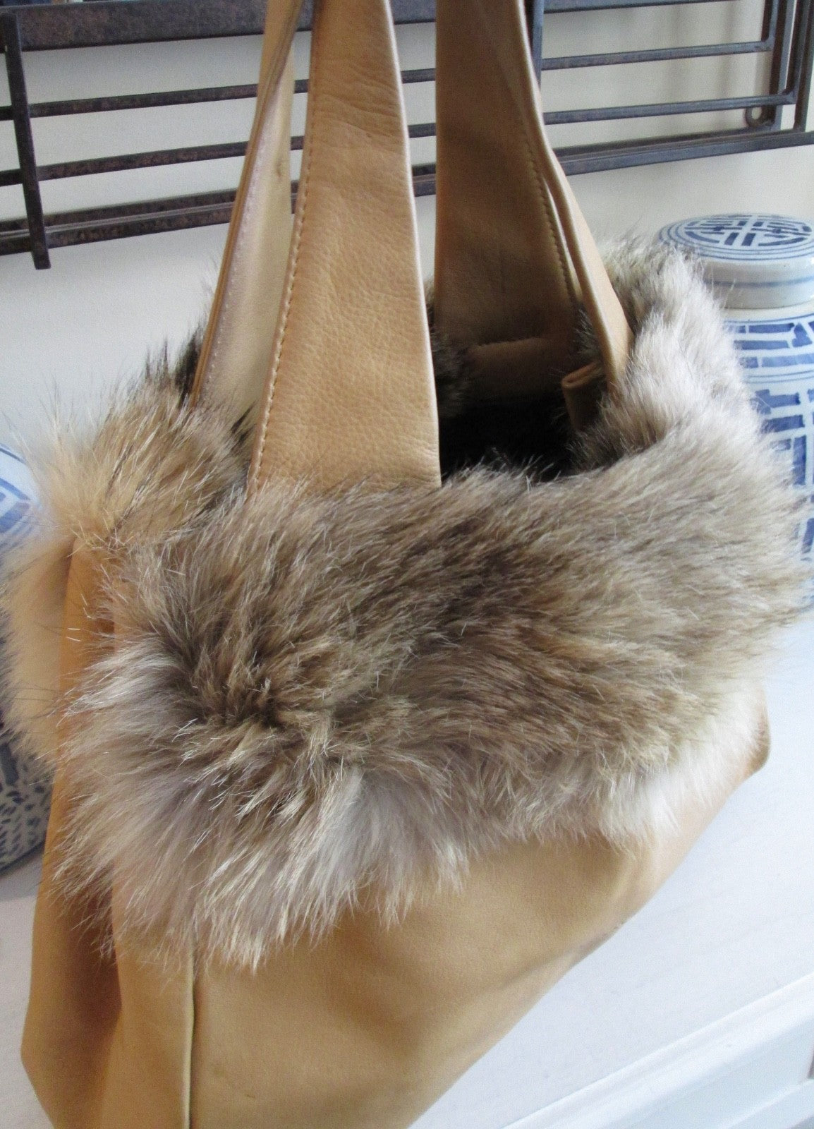 Renato Angi Venezia Genuine Leather Bag with Fox Fur Trim