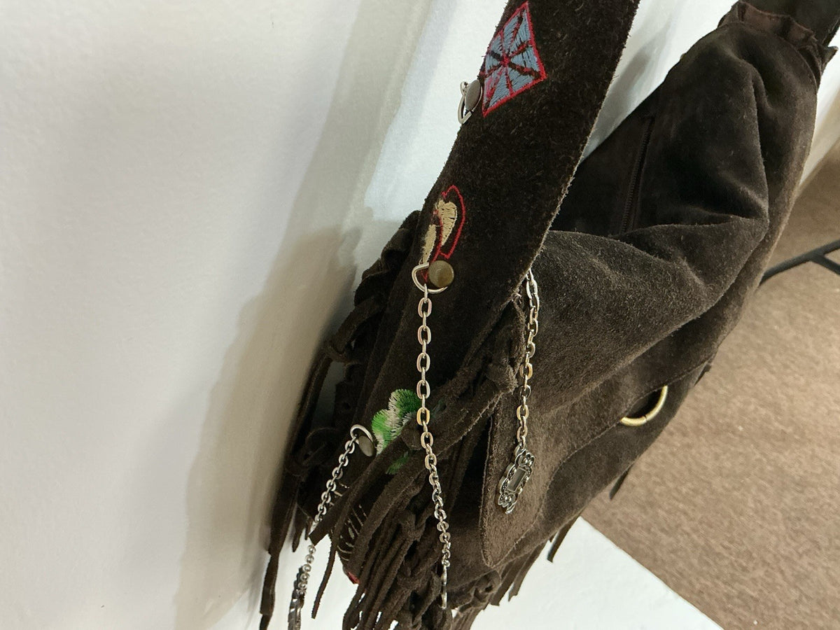 Brown Suede Fringe Crossbody Bag