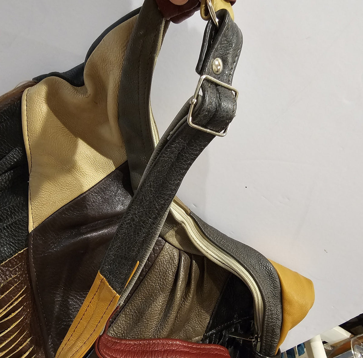 Vintage Leather Patchwork Fringe Hobo Bag