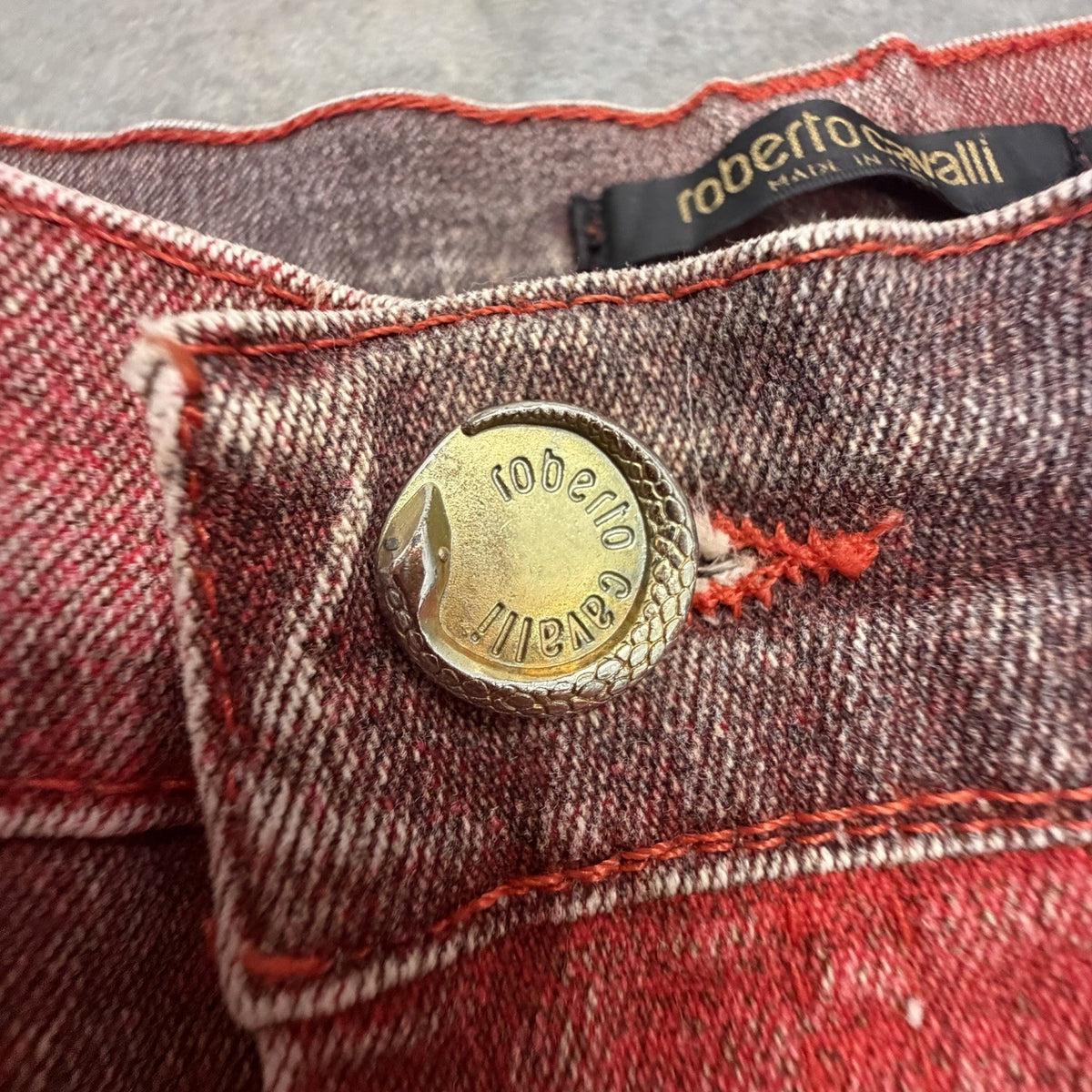 Vintage Roberto Cavalli Red Gradient Jeans “Devil Harmony” AW 2003 - Small