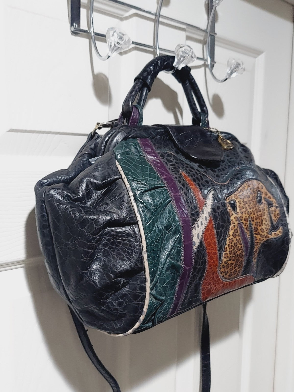 Reem 1980s Cheetah and Crocodile Patchwork Leather Bag
