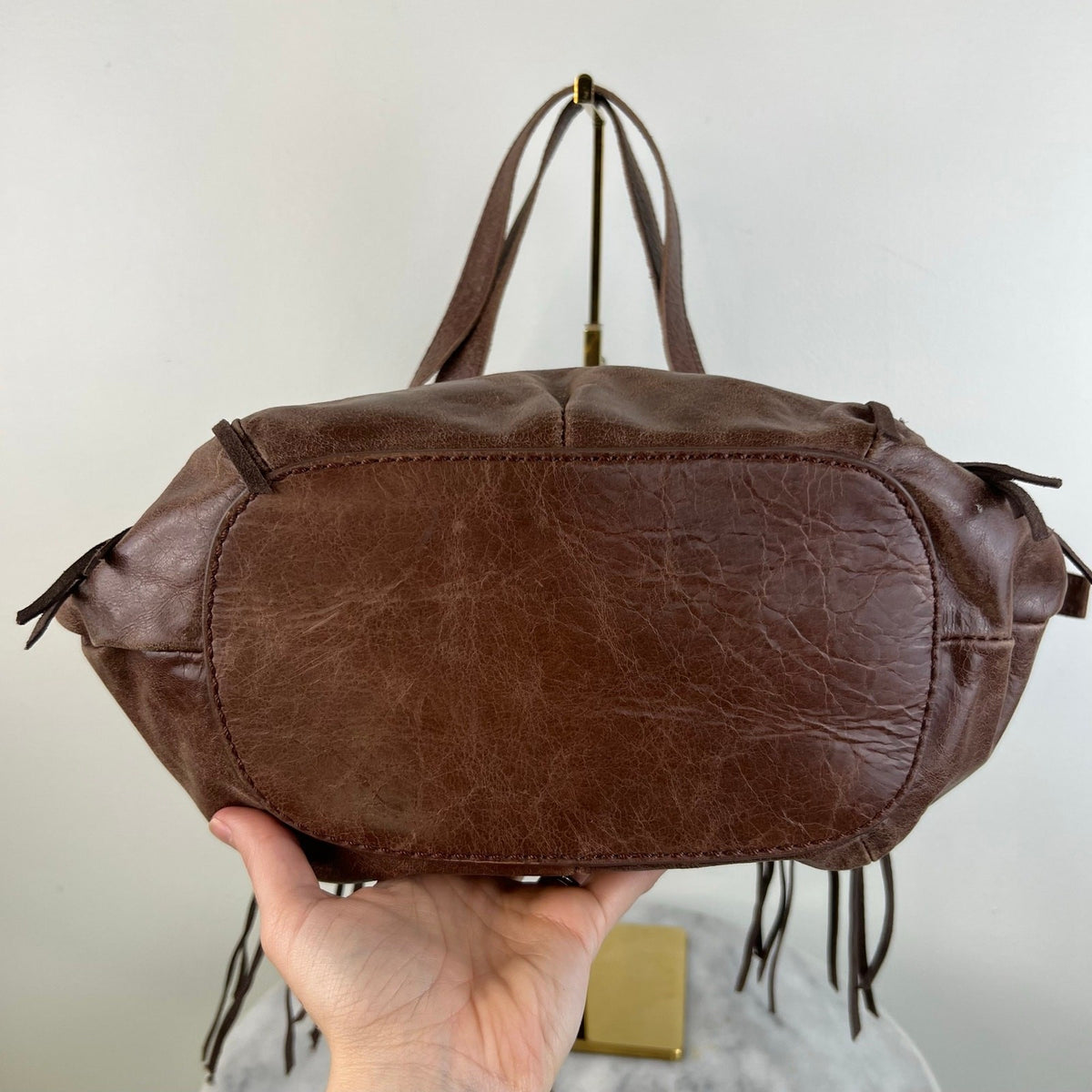 The Sak Brown Leather Fringe Western Shoulder Hobo Bag