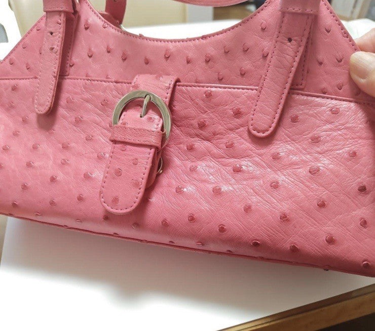 Y2K Pink Ostrich Leather Shoulder Bag