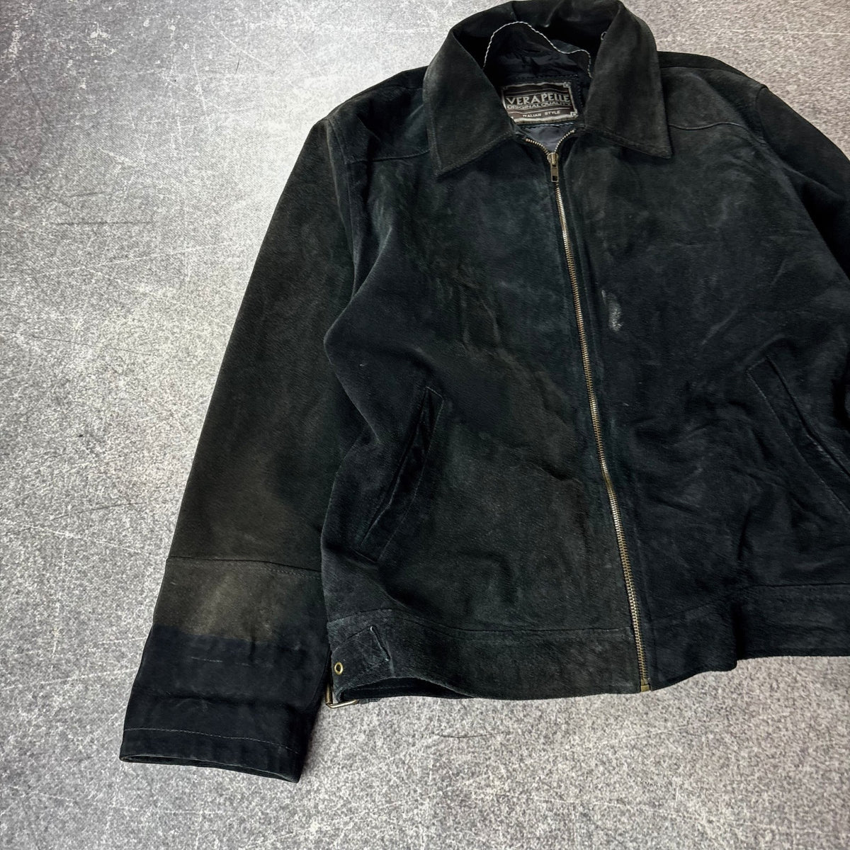 Vintage Black Suede Leather Jacket Italian Style Y2K