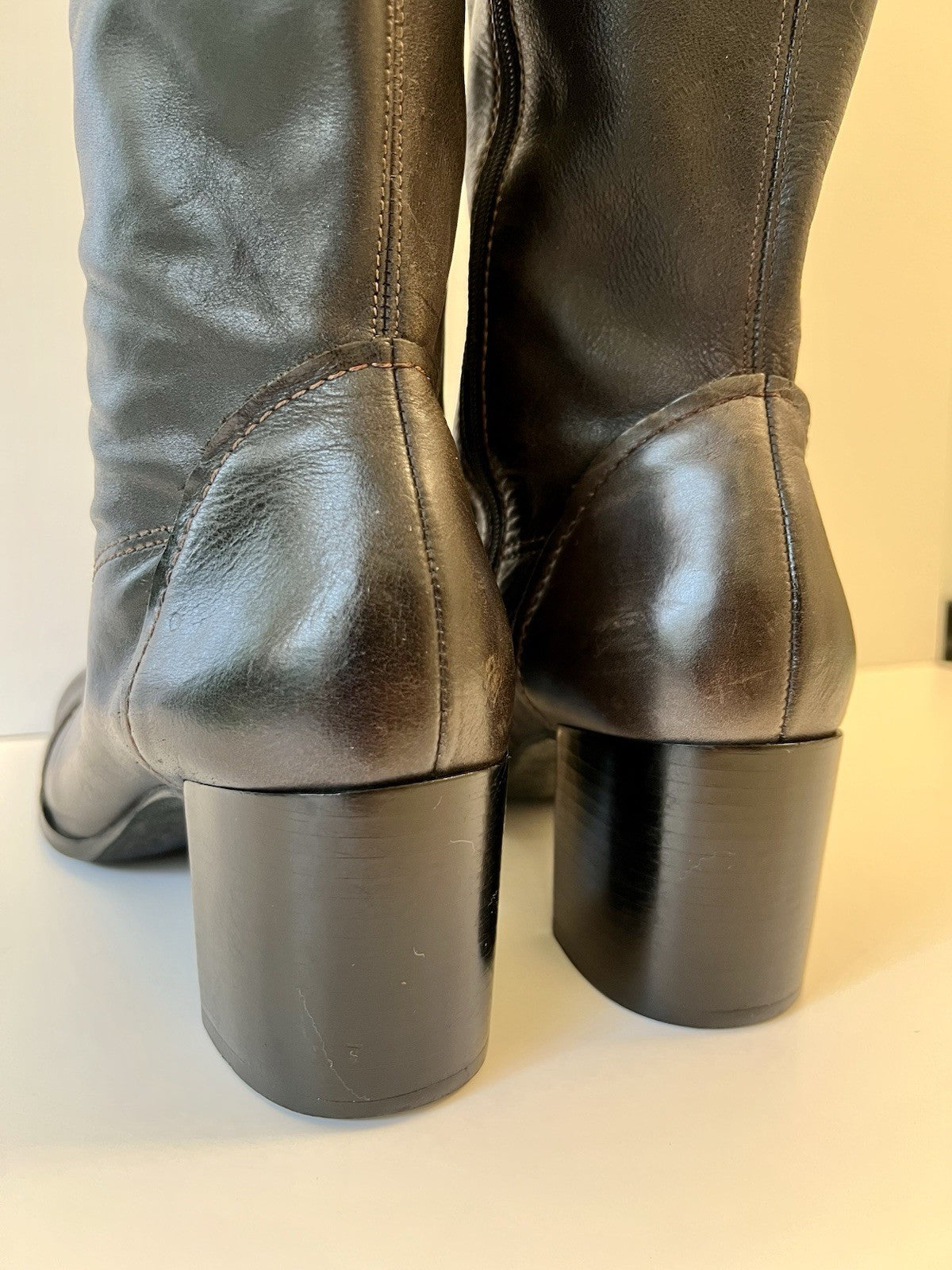 Vintage Brown Leather Lace Up Knee High Boots Women's 8.5