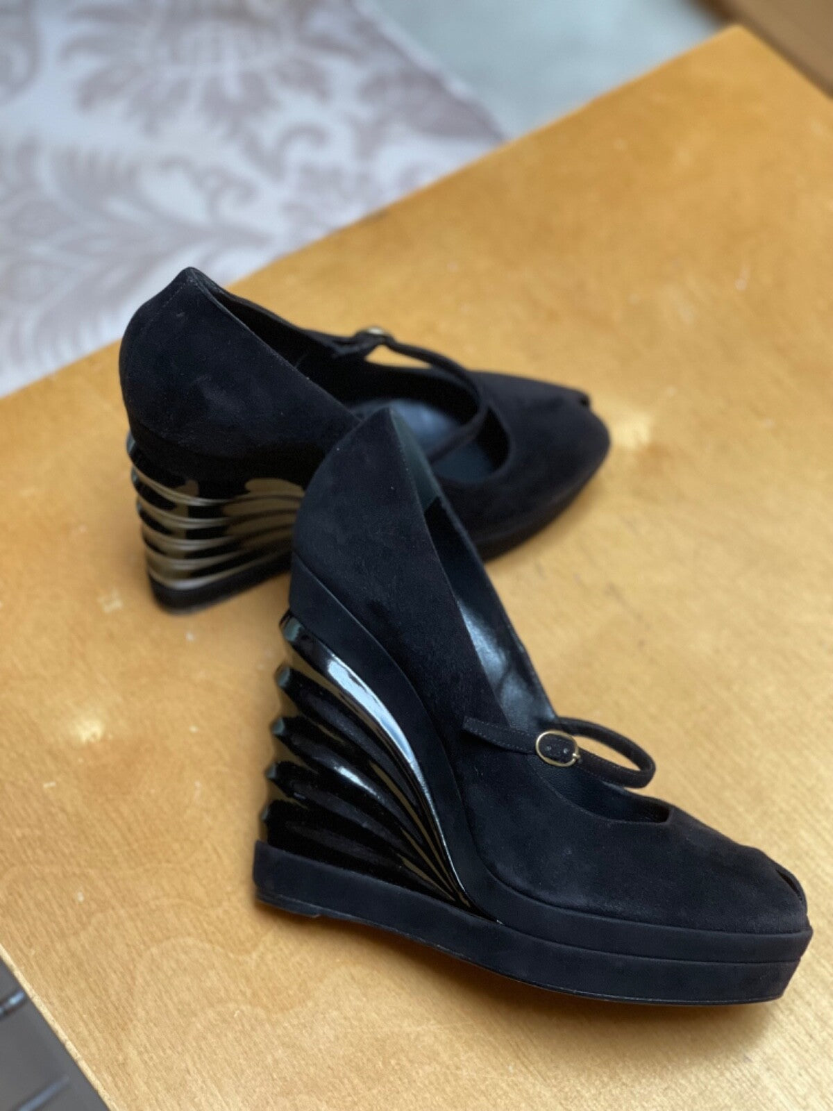 YSL Suede Platform Shoes Black Size 40