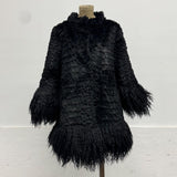 Vintage Black Rabbit Fur Coat with Mongolian Lamb Trim
