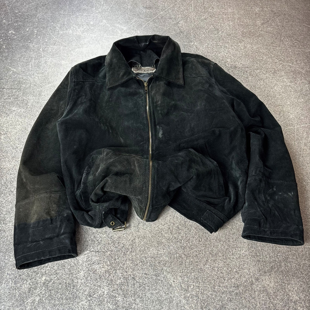 Vintage Black Suede Leather Jacket Italian Style Y2K