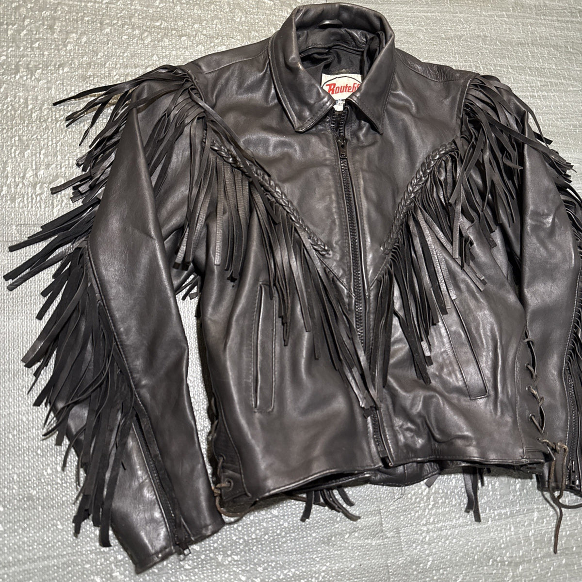 Vintage Route 66 Jacket Leather Fringe Front Zip Black Womens 12 Biker Rodeo