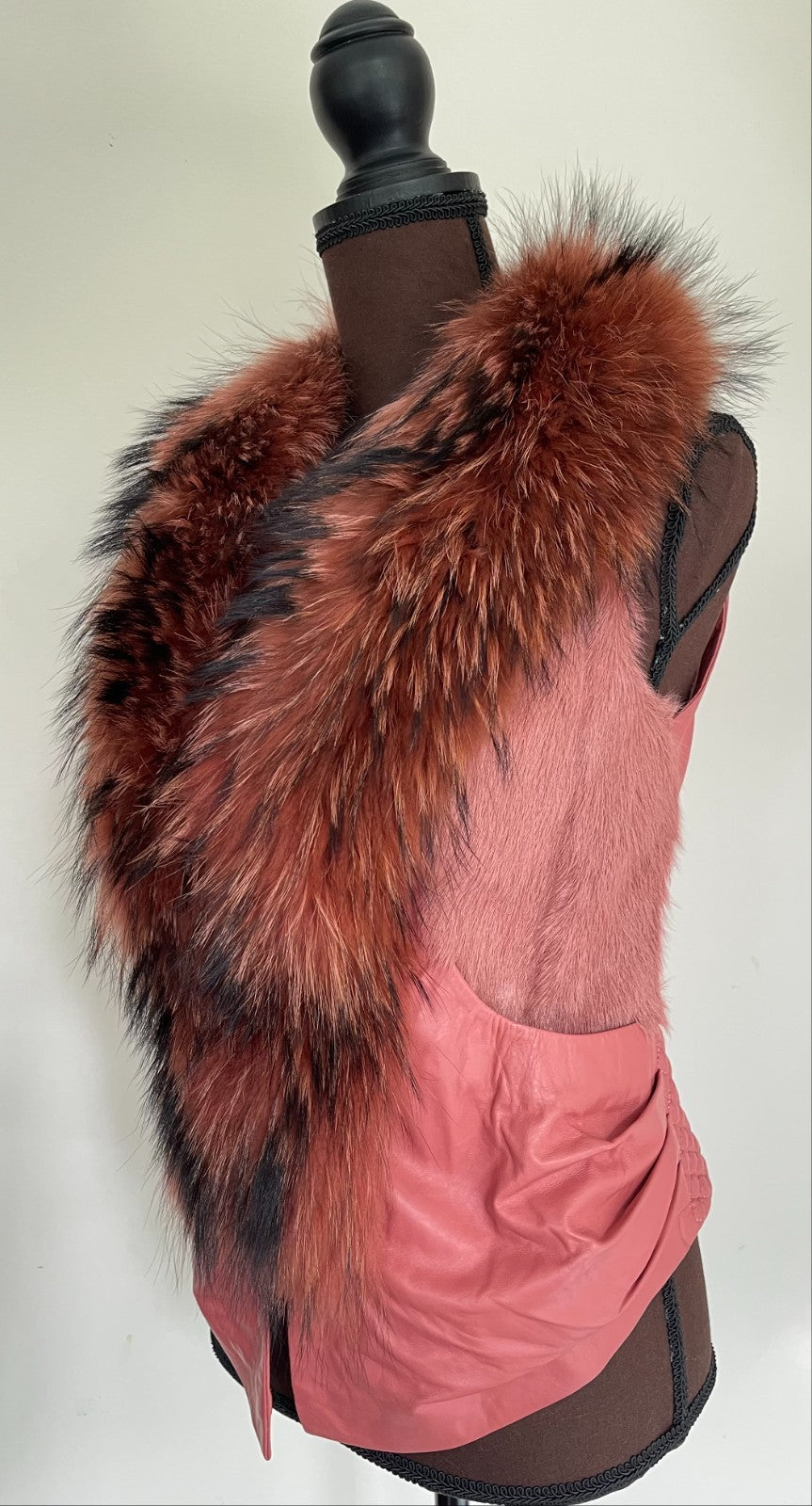Genuine Leather Vest with Fox Fur Pink XS