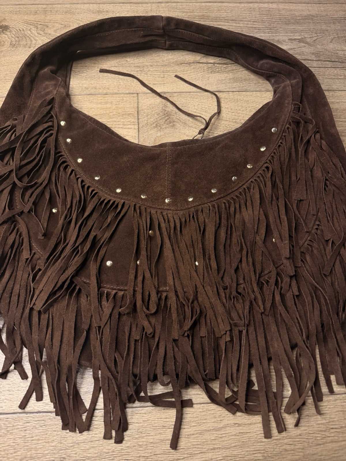 Bulga Hobo Fringe Studded Brown Leather Bag