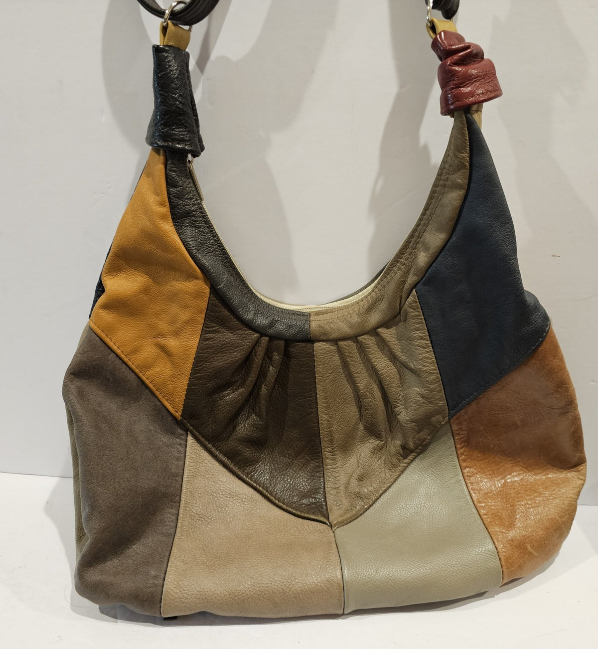 Vintage Leather Patchwork Fringe Hobo Bag