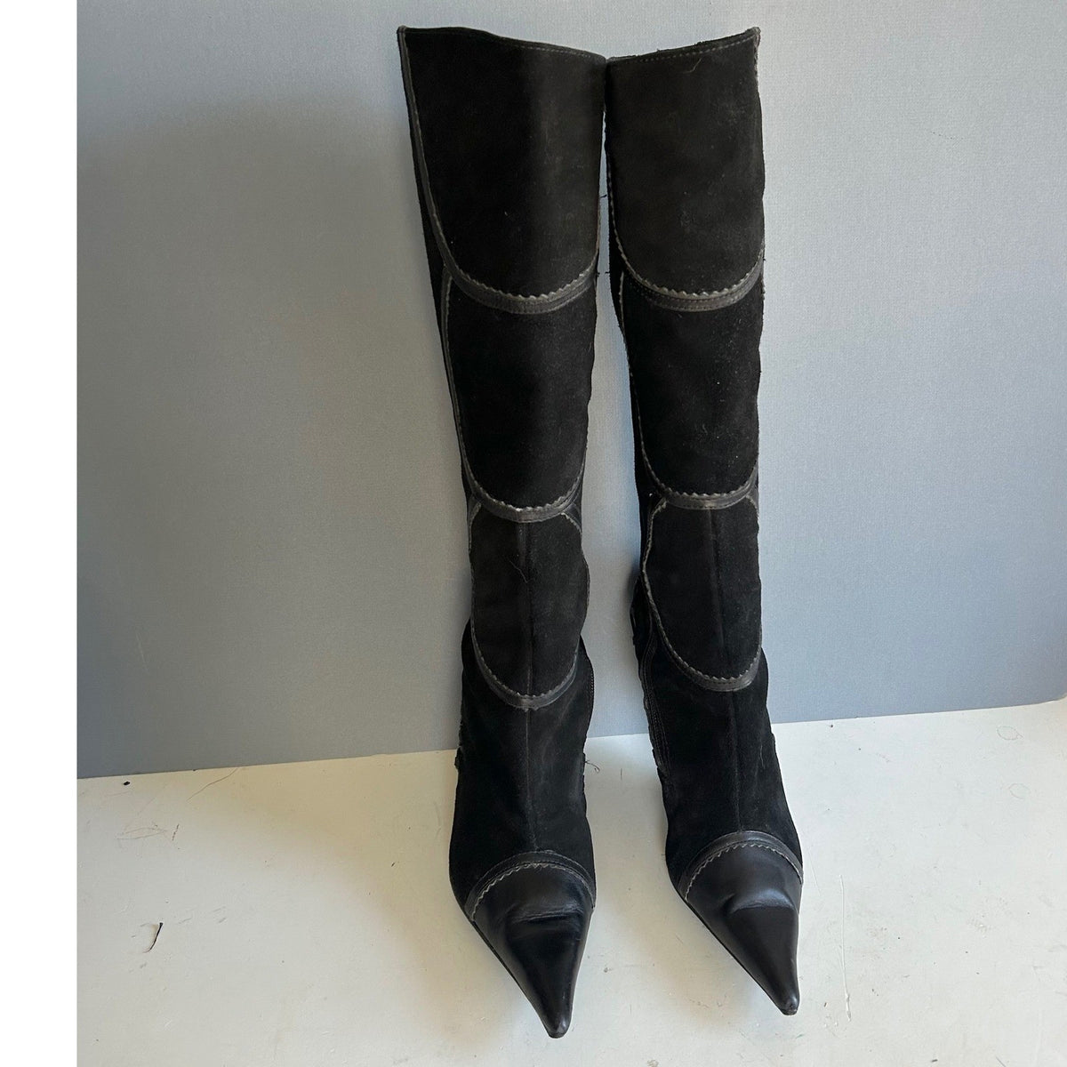 Aldo Tall Lace-Up Heeled Boots Black Pointed Toe Stiletto Knee
