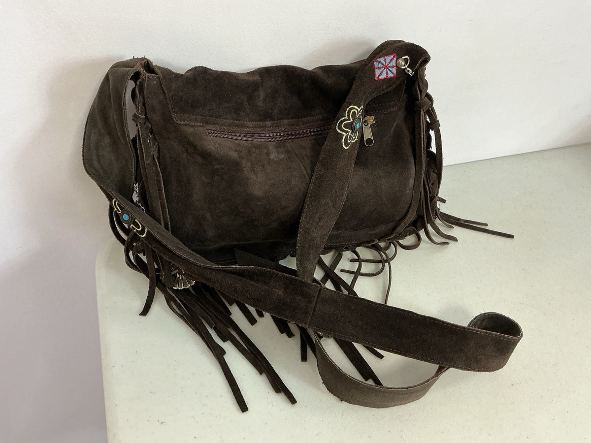 Brown Suede Fringe Crossbody Bag