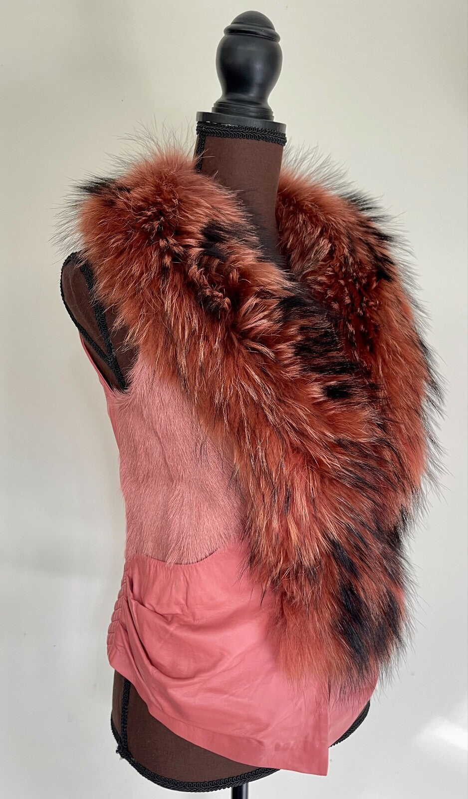 Genuine Leather Vest with Fox Fur Pink XS