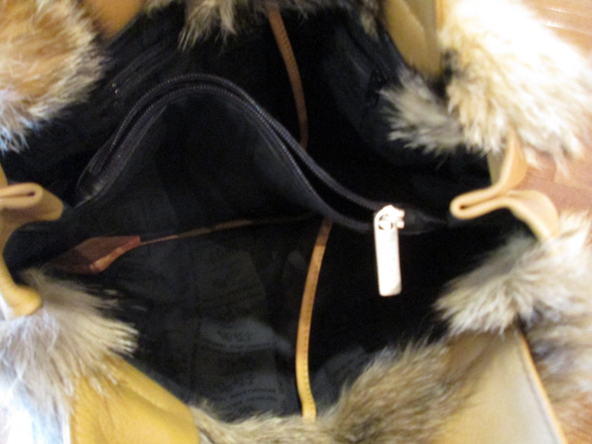 Renato Angi Venezia Genuine Leather Bag with Fox Fur Trim