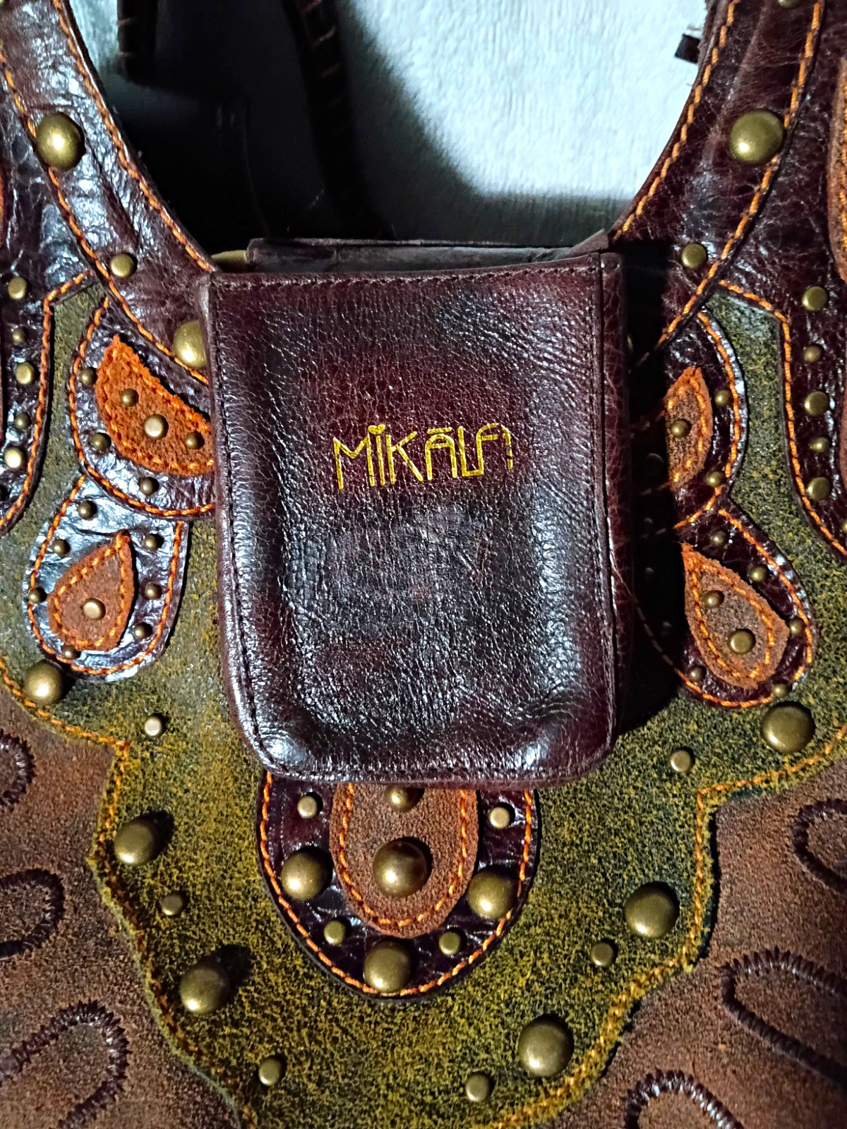 Mikala Patchwork Studded Leather Handbag