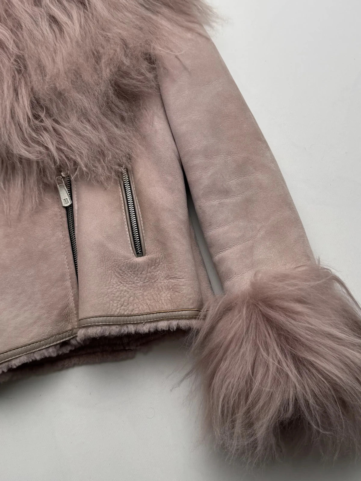 Vintage Sheepskin Shearling Leather Jacket Fur Trim Women's Size Small