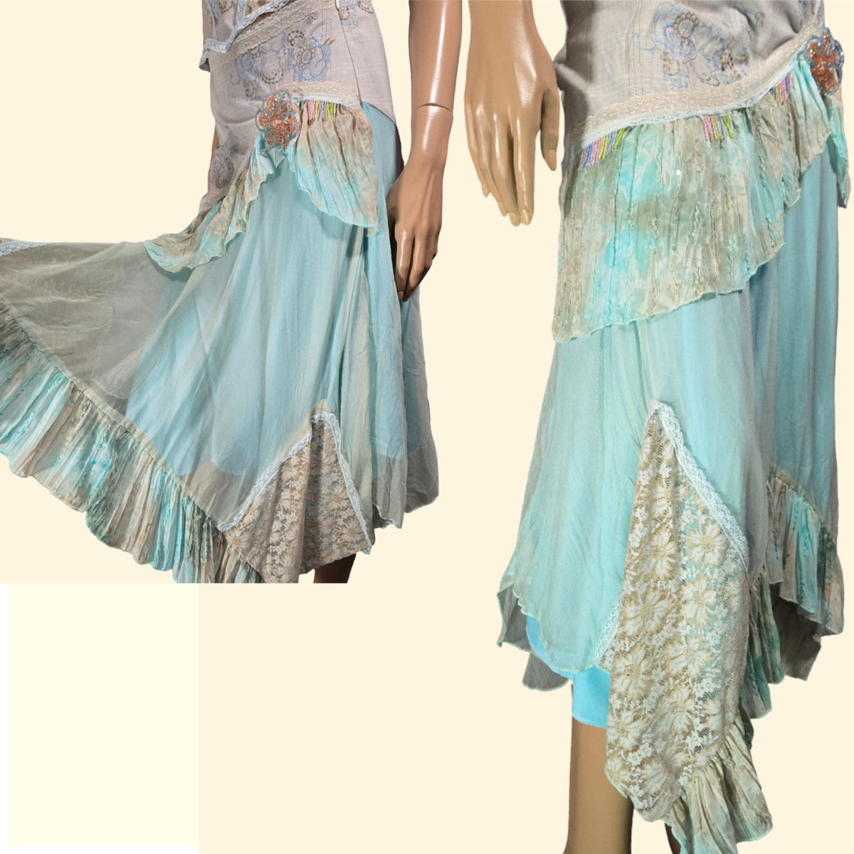 Lulu Patricia Forgeal Vintage Beaded Chiffon Three Piece Set Small