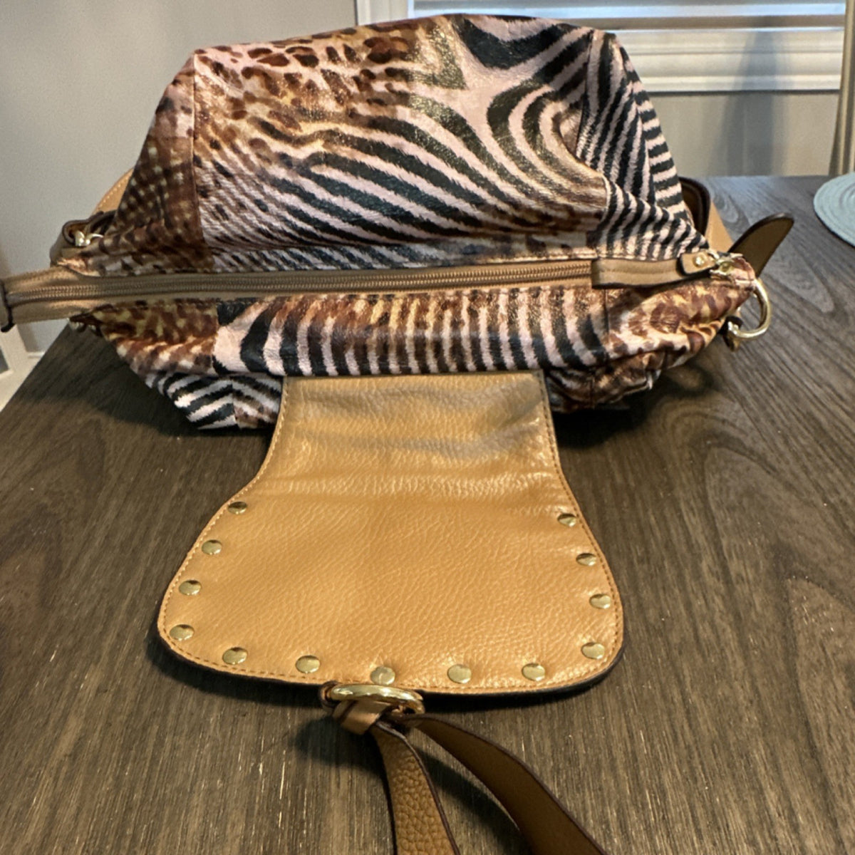 Sharif Animal Print Shoulder Bag with Studded Accents