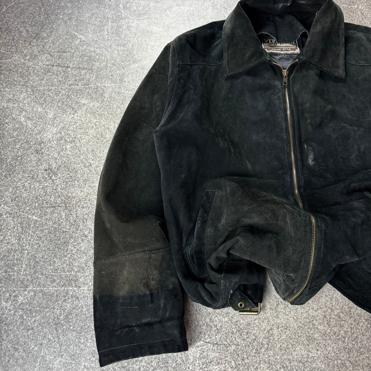 Vintage Black Suede Leather Jacket Italian Style Y2K