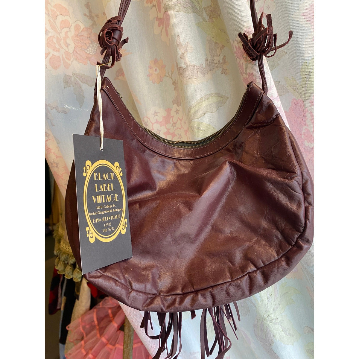 Vintage 1980s Maroon Leather Fringe Hobo Bag