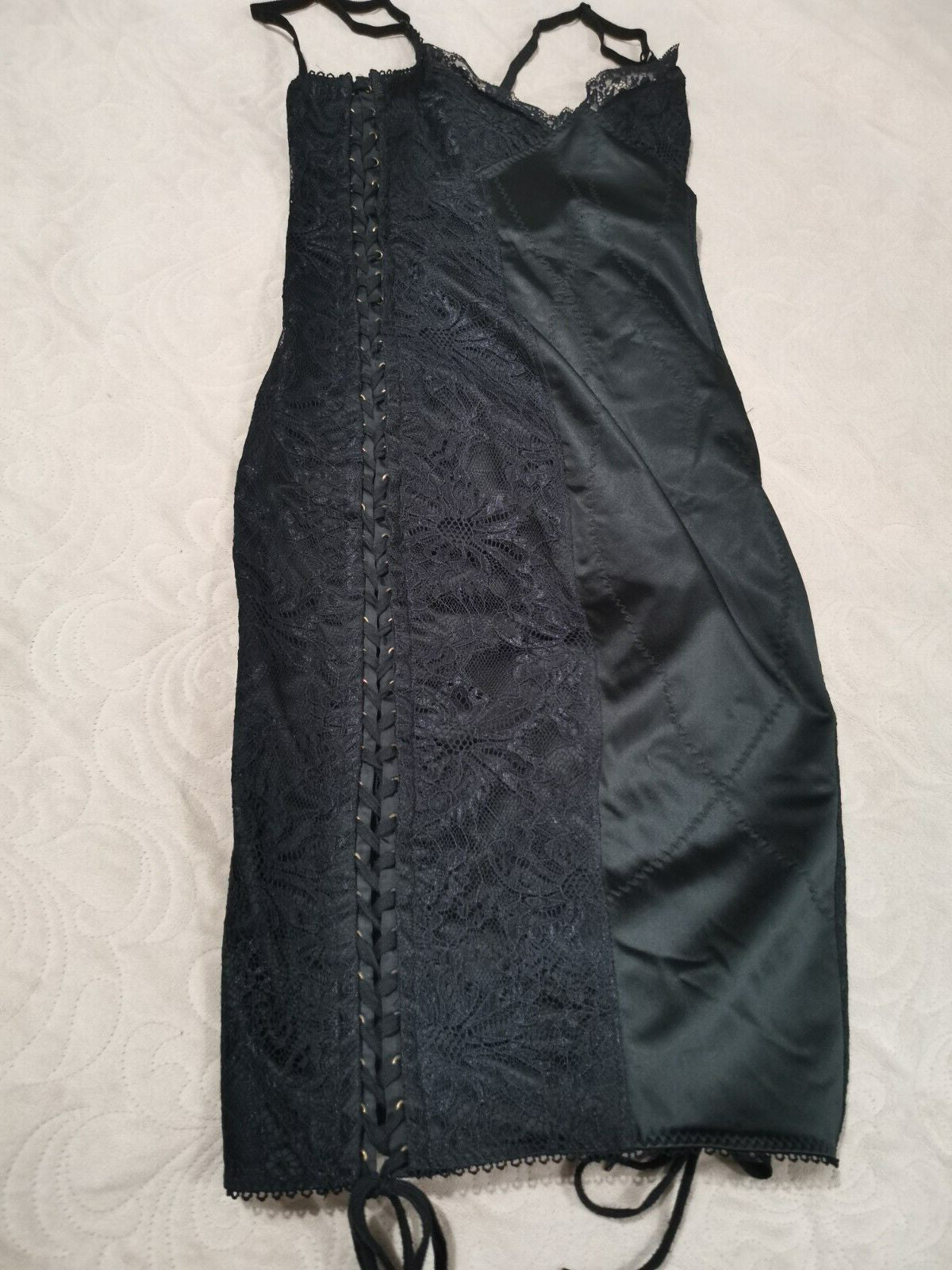 Dolce & Gabbana Lace-Up Bustier Dress in Black Satin