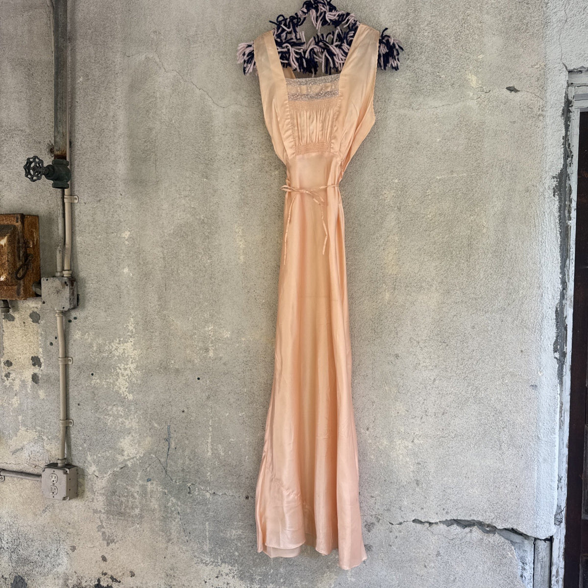 Vintage 1930s Pink Rayon Satin Bias-Cut Slip Gown